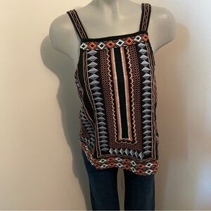 Entro Tank Top sleeveless geometric boho print cotton orange blue black large